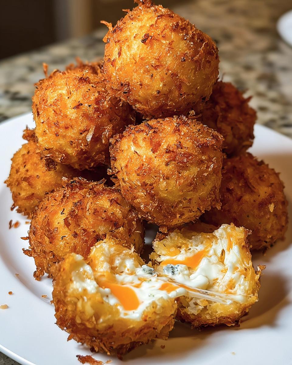 A stack of crispy, golden-brown Chicken & Cheese Dog Bites, with one cut open showing melted cheese and orange sauce.