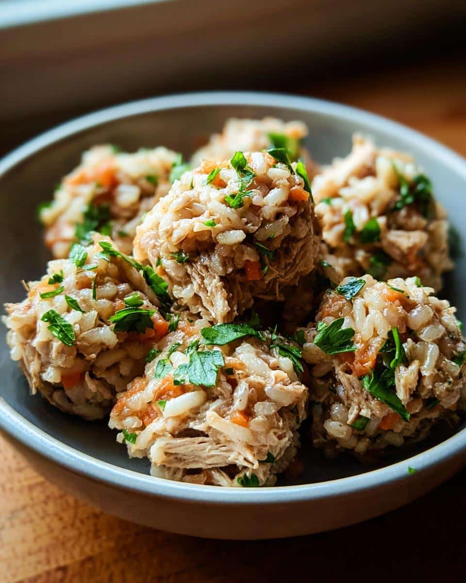 Close-up of molded portions of Chicken & Brown Rice Mini-Batch Dog Food, garnished with parsley.