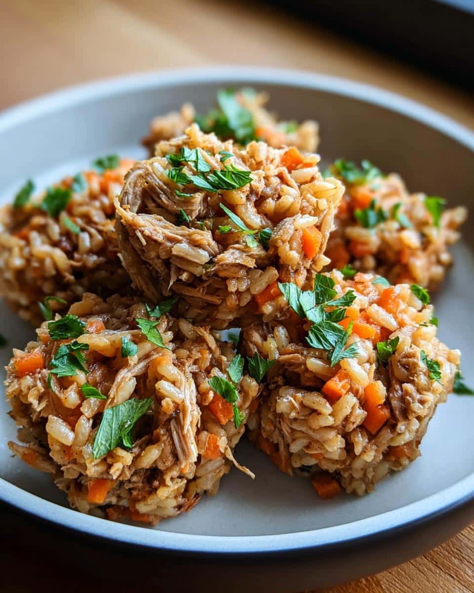 Four small, molded portions of Chicken & Brown Rice Mini-Batch Dog Food topped with fresh parsley.