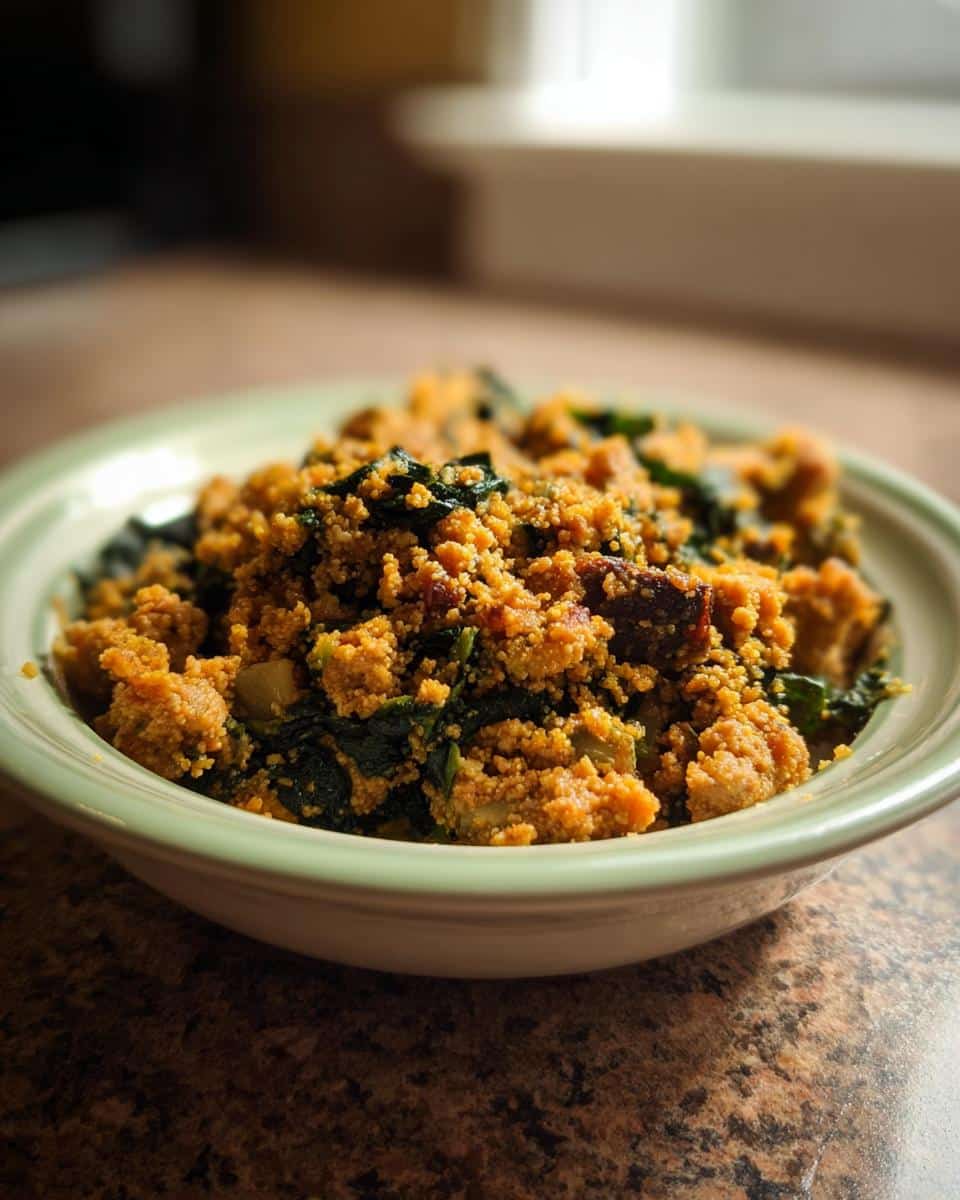 A close-up of a light green bowl filled with the textured March Chicken, Millet & Spinach Dog Food mixture.